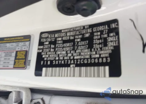 2012 Kia Sorento Lx from USA, damaged, VIN 5XYKT3A12CG306883